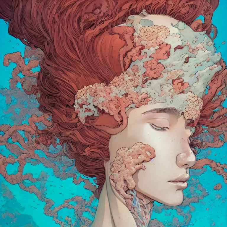 Image similar to woman with coral reef hair portrait soft light painted by james jean and katsuhiro otomo and erik jones, inspired by akira anime, smooth face feature, intricate oil painting, high detail illustration, sharp high detail