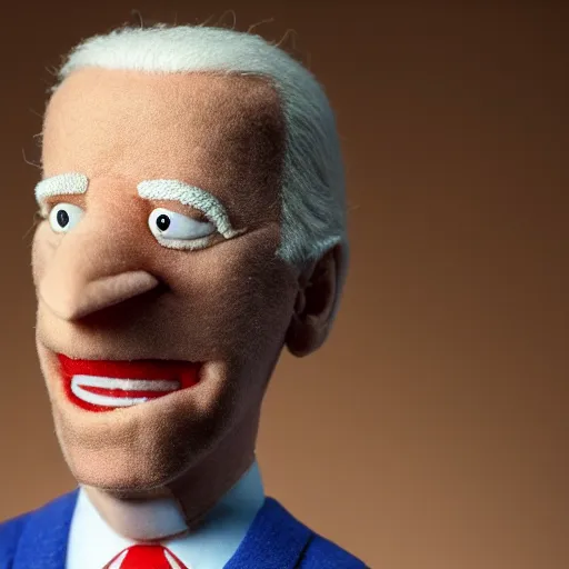 Image similar to joe biden as a muppet. highly detailed felt. hyper real photo. 4 k.