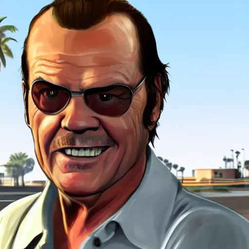 Image similar to jack nicholson in the style of gta 5