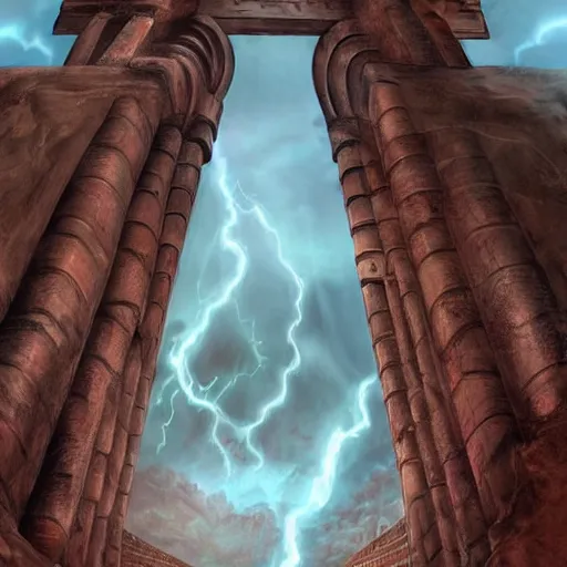 Image similar to Very muscular Devil, red fire eyes, guarding the entrance of the pyramid of Cheops, dessert, ancient world, realistic, god, dramatic lightning, very detailed, concept art