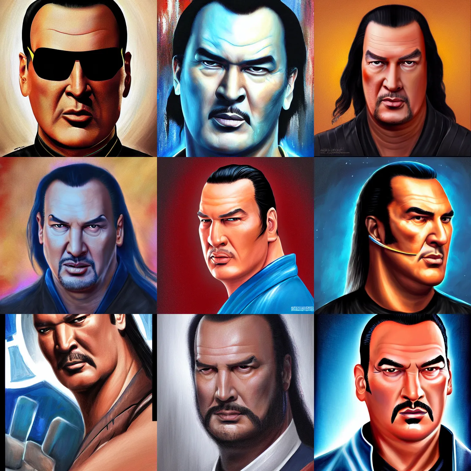 Prompt: a digital painting of a Steven Seagal from Star Wars with blue eyes by Mór Than, trending on cg society, digital art, official art, reimagined by industrial light and magic, detailed painting