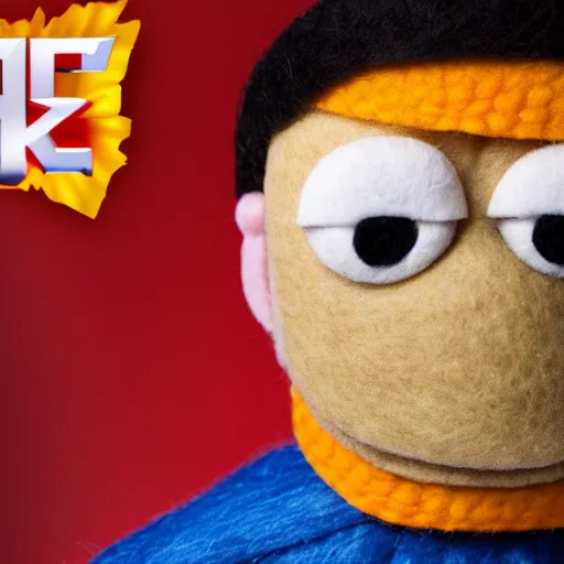 Image similar to omni - man as a muppet. highly detailed felt. hyper real photo. 4 k.