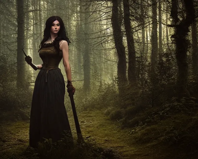 Prompt: 5 5 mm portrait photo of olga kurilenko as real life tough looking yennefer of vengerberg, in a forest. magical atmosphere. art by greg rutkowski. highly detailed 8 k. intricate. lifelike. soft light. nikon d 8 5 0.