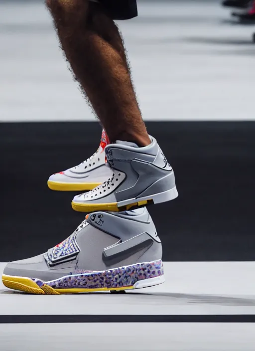 Image similar to hyperrealistic and heavy detailed air jordan runway show of homer simpson, leica sl 2 5 0 mm, vivid color, high quality, high textured, real life