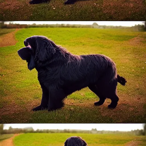 Image similar to girl riding a giant newfoundland dog in the park, trending on artstation