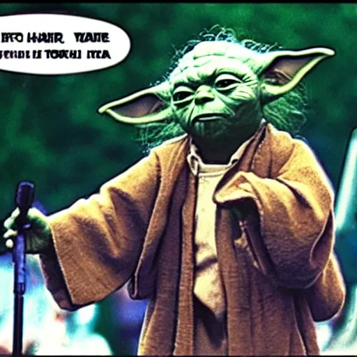 Image similar to yoda performing at woodstock