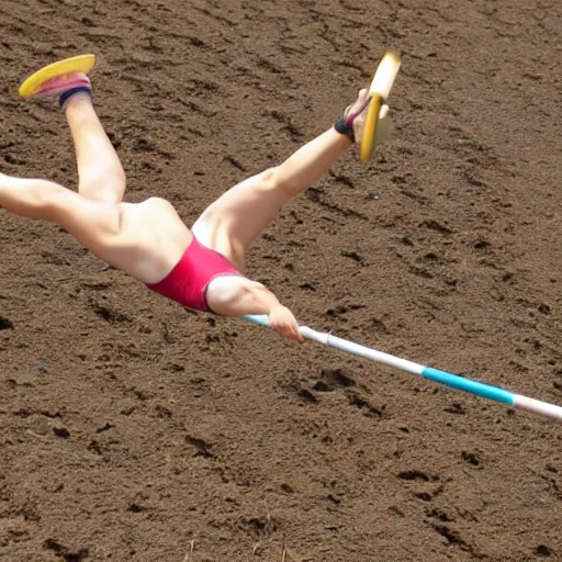 Prompt: a tadpole pole vaulting