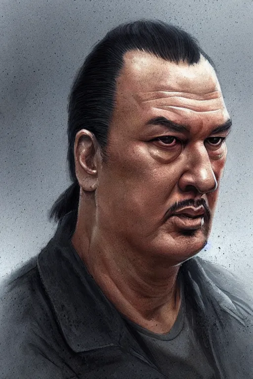 Prompt: sad steven seagal in prison, intricate, highly detailed, digital painting, artstation, concept art, smooth, sharp focus, illustration, art by greg rutkowski, patriotic