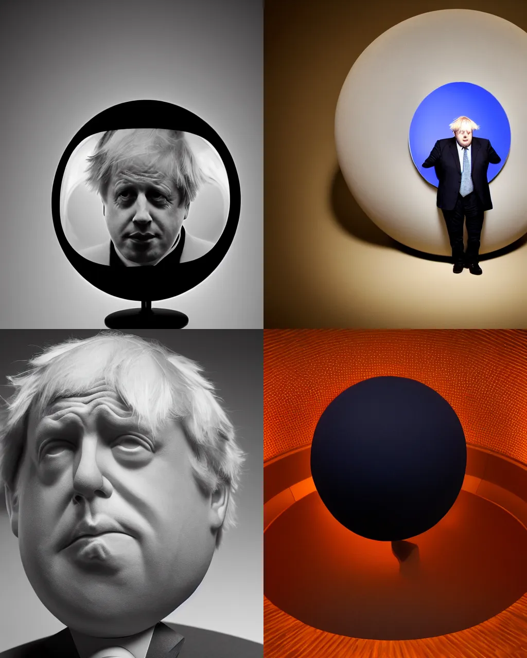 Prompt: spherical boris johnson, boris johnson as a sphere, studio lighting, high quality photograph