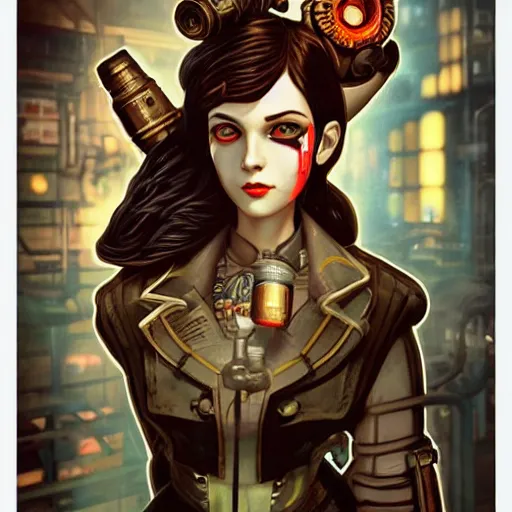 Prompt: Lofi Biopunk Steampunk Cyberpunk Bioshock Pokemon portrait, Pixar style, by Tristan Eaton Stanley Artgerm and Tom Bagshaw.