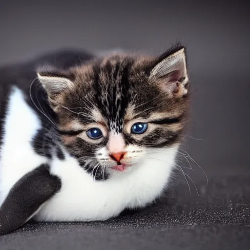 Prompt: a kitten with the body of a penguin but the head of a kitten.