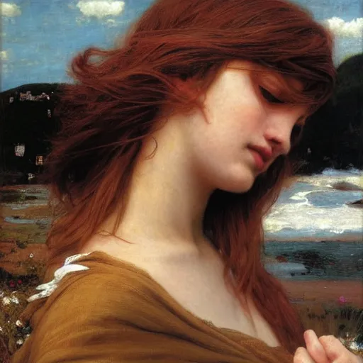 Prompt: wind kissed pictures, ashes, lament, catastrophe ballet, photorealism, hyper - realism, 4 k, high resolution, hyper detailed, by waterhouse, by godward, by munier,