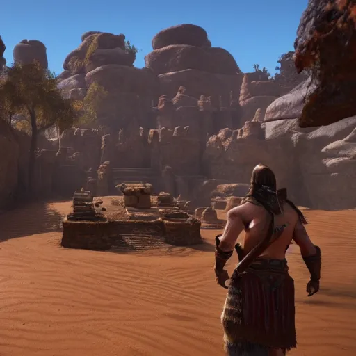 Prompt: detailed screenshot of conan exiles, 4 k