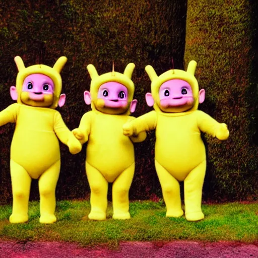 Prompt: teletubbies holding a funeral