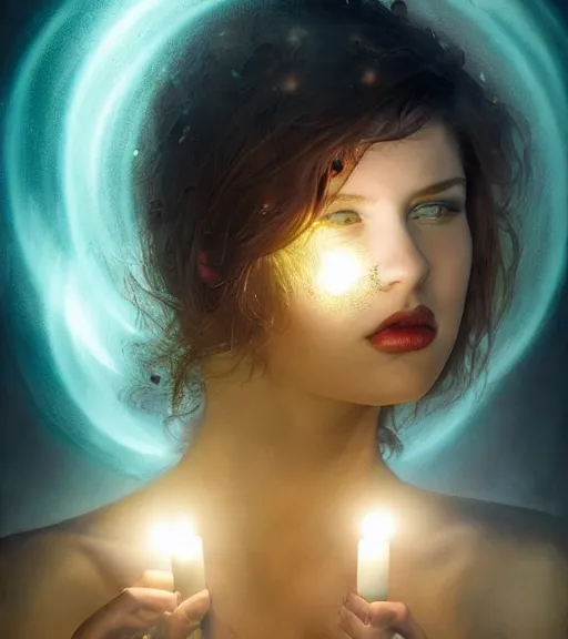 Image similar to lightpainting, diffuse lighting, fantasy, intricate wiccan facial lightpainting, elegant light, highly detailed, lifelike, photorealistic, digital painting, artstation, concept art, smooth, sharp focus, art by john collier, albert aublet, krenz cushart, artem demura, michael bosanko