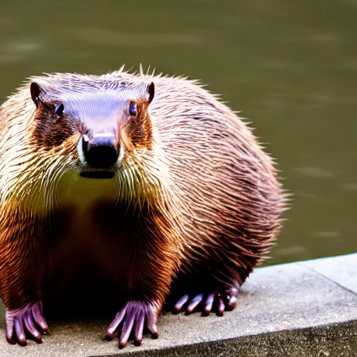 Prompt: Stern anthropomorphic beaver dressed in corduroy clothes, XF IQ4, f/1.4, ISO 200, 1/160s, 8K, RAW, unedited, symmetrical balance, in-frame