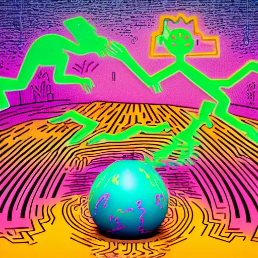 Prompt: otherworldly hovering synthwave land disk dingo pulsar phantasm can , by Jane Graverol and Keith Haring and Ross Tran , Global Illumination , #micro , tiki