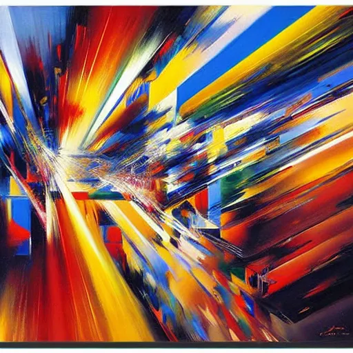 Image similar to abstract art representing momentum, oil painting by john berkey and gabriel dawe, masterwork