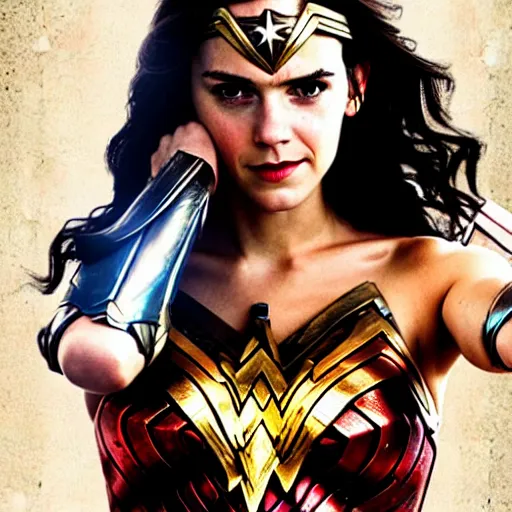 Image similar to wonder woman movie poster but with Emma Watson