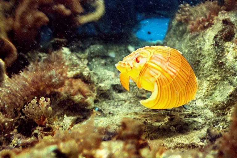 Image similar to cute anime - horseshoecrab underwater, in 2 0 1 2, bathed in the the glow of a crt television, crabcore, low - light photograph, anime key art