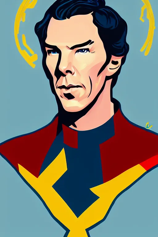 Prompt: Benedict cumberbatch as Captain Marvel high quality digital painting in the style of James Jean