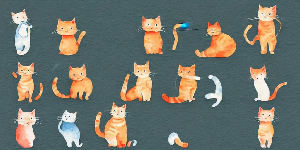 Prompt: watercolor illustration style, cute! cats training in gym