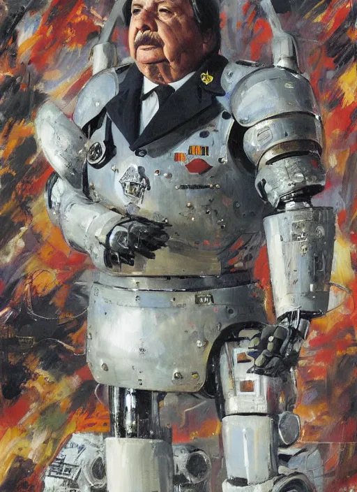 Image similar to portrait of general augusto pinochet as a robot by john berkey