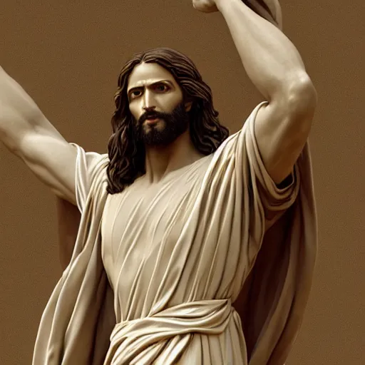 Prompt: an extremely detailed sculpture of a ridiculously good looking jesus that looks like a jewish gigachad as the christo redentor, long curly hair, elegant ancient greek dress, very detailed, rio de janeiro, beautiful, intricate, cinematic, artstation, william bouguereau, alphonse mucha, greg rutkowski, rossdraws, octane render
