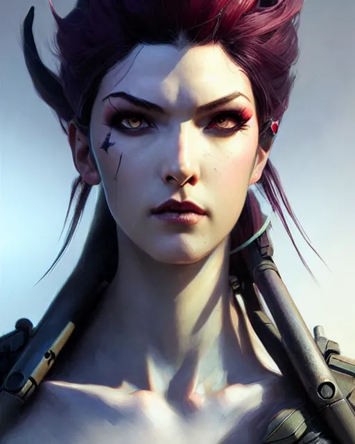 Image similar to widowmaker from overwatch, character portrait, concept art, intricate details, highly detailed by greg rutkowski, michael whelan and gustave dore