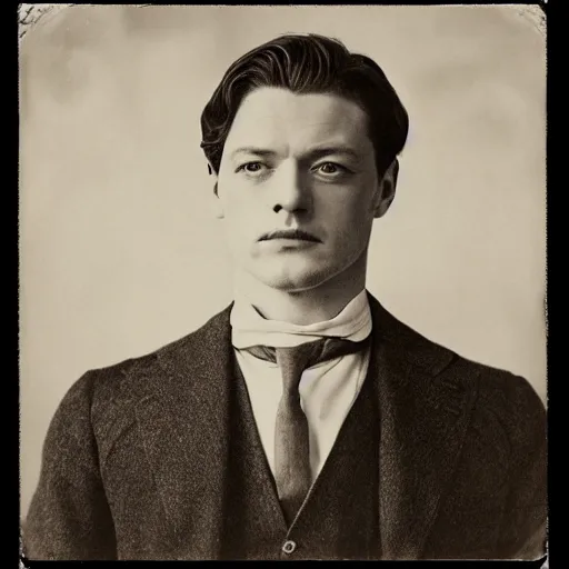 Image similar to headshot edwardian photograph of james mcavoy, sebastian stan, henry cavill, 1 9 2 0 s film actor, suave, charming, realistic face, 1 9 1 0 s, grainy, victorian, soft blur