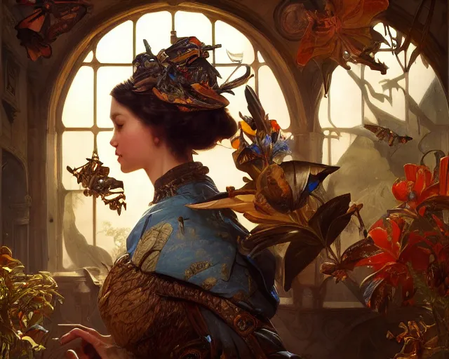 Image similar to photography of jan van kessel the elder, deep focus, d & d, fantasy, intricate, elegant, highly detailed, digital painting, artstation, concept art, matte, sharp focus, illustration, hearthstone, art by artgerm and greg rutkowski and alphonse mucha