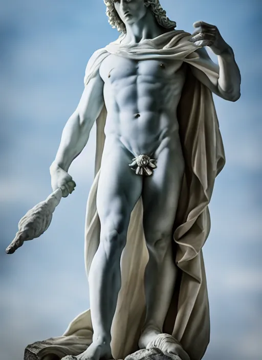 Prompt: moon knight as marble statue by michelangelo, high lights, 4 k, high detailed photography, 5 0 mm lens, depth of field, cinematic