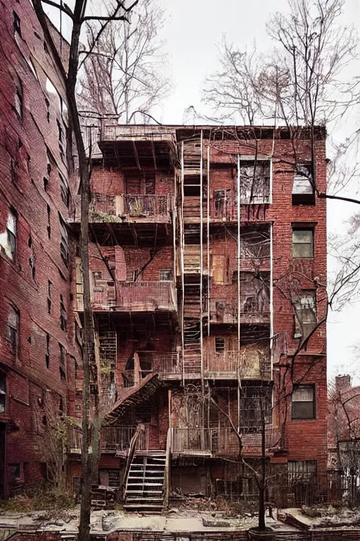 Image similar to (((((a ramshackle manhattan brick brownstone deep in the forest))))) by Gilles Beloeil!!!!!!!!!!!!!!!!!!!!!!!!!!!