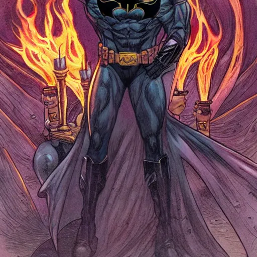 Prompt: batman holding a lit flame jean sebastien rossbach jeff easley jen bartel