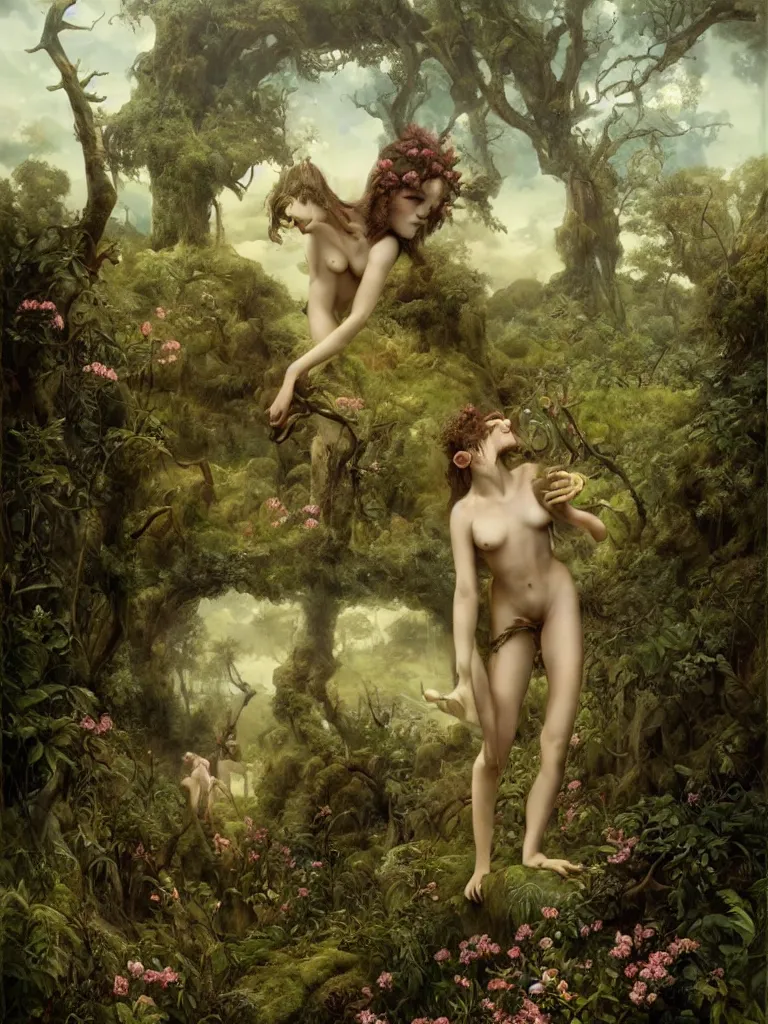 Image similar to a beautiful lush landscape of a the most beautiful satyr in a field are of broken stone words, hyperrealistic, award-winning, masterpiece, in the style of Tom Bagshaw, Cedric Peyravernay, Peter Mohrbacher