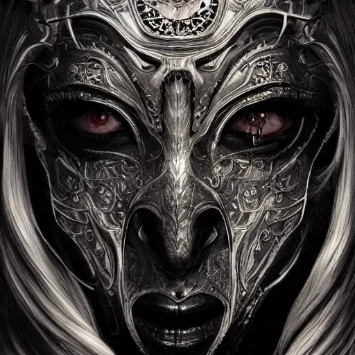 Image similar to Very very very very highly detailed epic photo of face with scarry horror venetian mask, intricate, dystopian, sci-fi, extremely detailed, digital painting, artstation, concept art, smooth, sharp focus, illustration, intimidating lighting, incredible art by Artgerm and Vincent di Fate