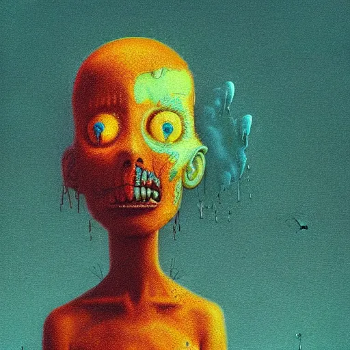 Prompt: bart simpson nightmare by beksinski and tristan eaton, neon trimmed beautiful dystopian digital art