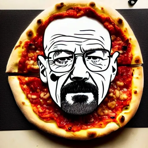 Image similar to a photo of a walter white face in a pizza, food photo, professional food photo, iphone, 4 k