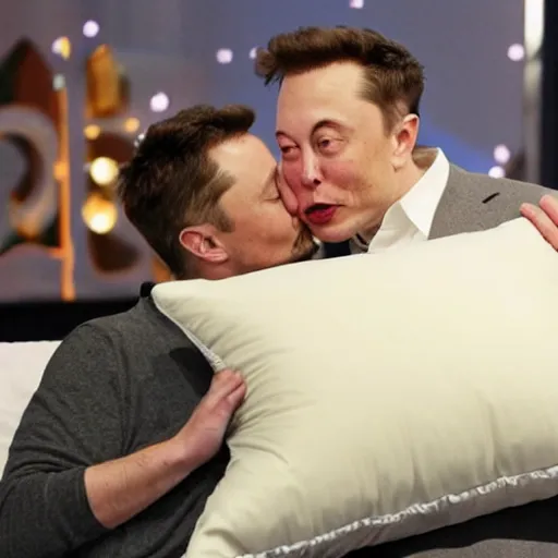 Image similar to elon musk kissing a pillow