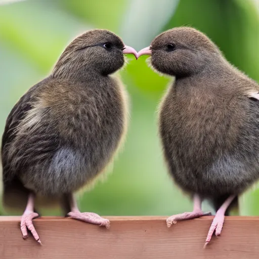 Image similar to two cute kiwi birds leaning against each other