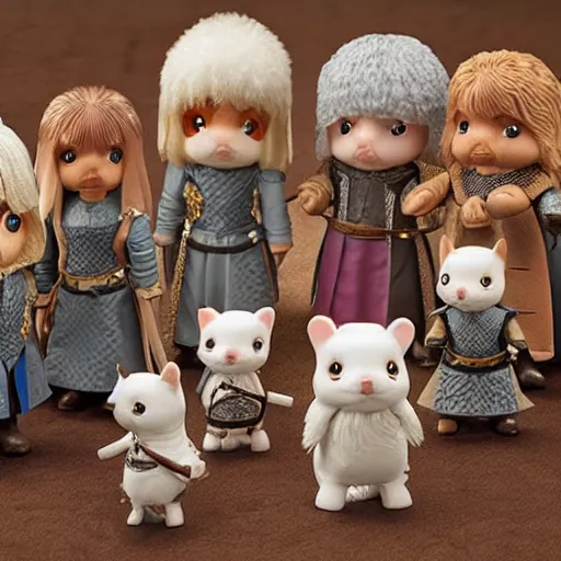 Prompt: a game of thrones themed calico critters set