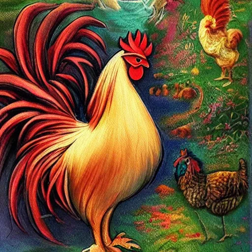 Image similar to ai producing the most popular imaginative and best art ever of a rooster