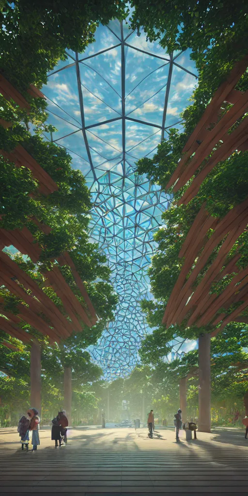 Image similar to expo 6 7 pavillion, solarpunk, studio ghibli, jean - baptiste monge, octane render, 4 k, symmetry