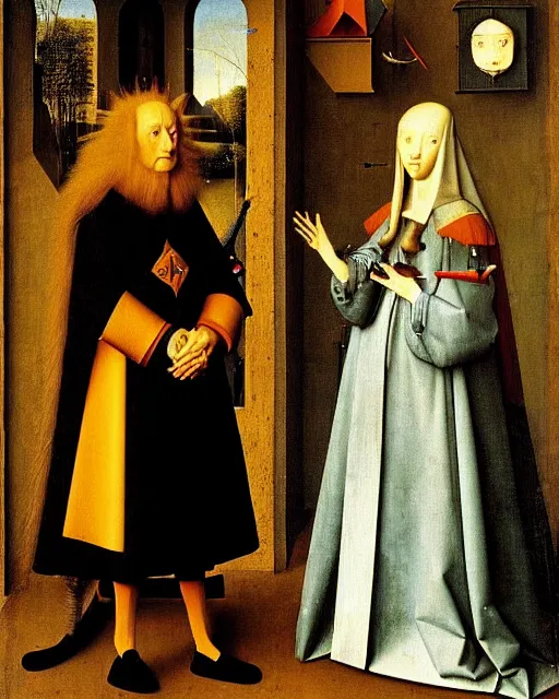 Image similar to The Arnolfini Portrait By Jan van Eyck painting by Hieronymus Bosch