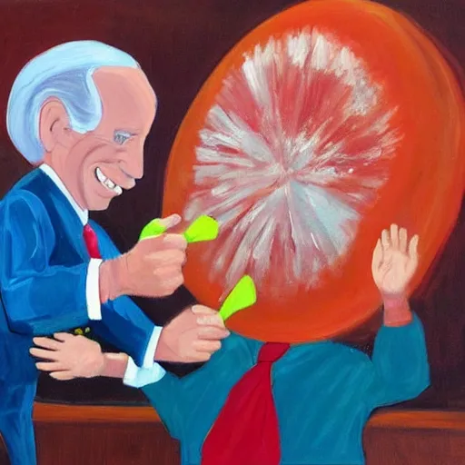 Prompt: a painting of joe biden stealing a lolly from a child