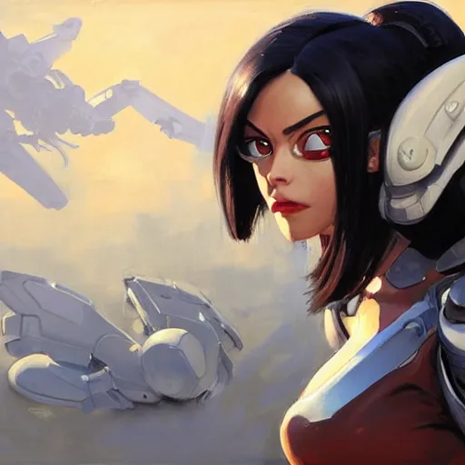 Image similar to greg manchess portrait painting of battle angel alita as overwatch character, totally whack, medium shot, asymmetrical, profile picture, organic painting, sunny day, matte painting, bold shapes, hard edges, street art, trending on artstation, by huang guangjian and gil elvgren and sachin teng