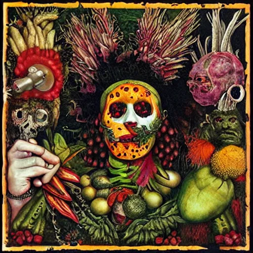 Image similar to punk album cover, psychedelic, giuseppe arcimboldo