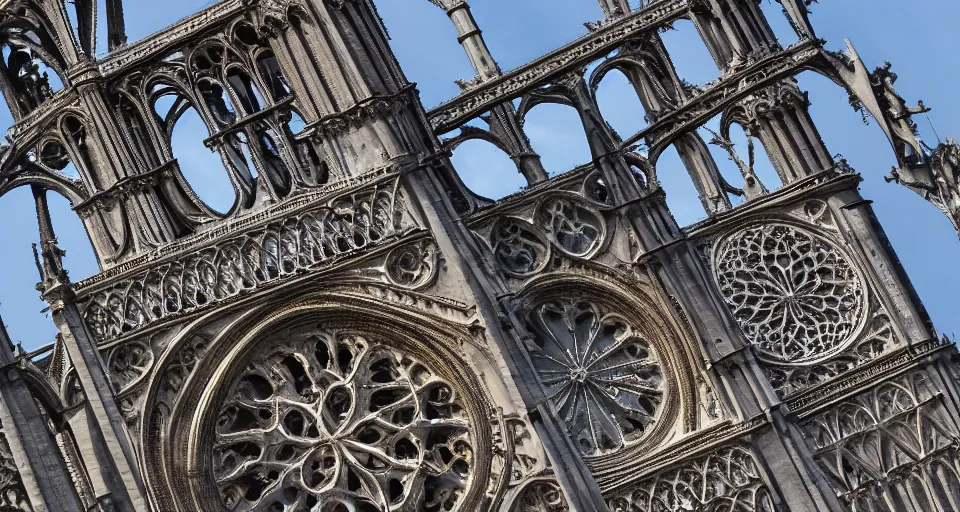 Image similar to 4 k hd, high detail photograph, shot with sigma f / 4. 2, 2 5 0 mm sharp lens, shallow depth of field, subject = notre - dame de paris, consistent, high detailed light refraction, high level texture render