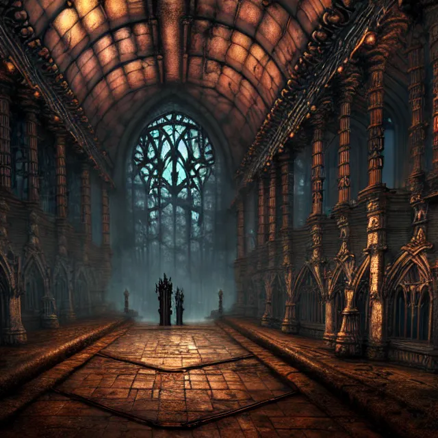 Image similar to steam necropolis, memento mori, gothic, neo - gothic, art nouveau, hyperdetailed copper patina medieval icon, stefan morrell, philippe druillet, ralph mcquarrie, concept art, steampunk, unreal engine, detailed intricate environment, octane render, moody atmospherics, volumetric lighting, ultrasharp, ominous, otherworldly