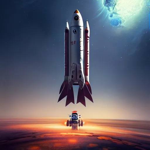 Image similar to centered portrait of the Astronaut riding on top of a rocket, realistic concept, light atmosphere, golden ratio, wide shot, cinematic lighting, hyperdetailed, high detailed, high resolution, insanely detailed and intricate, artstation, Marc Simonetti, Greg Rutkowski, octane render, unreal engine, 8k